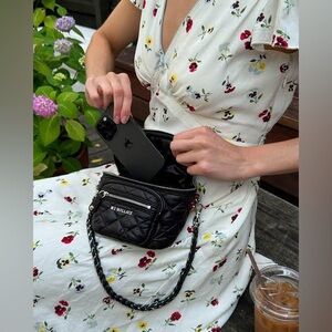 MZ Wallace Micro Crosby Diamond Quilted Sling Bag in Black